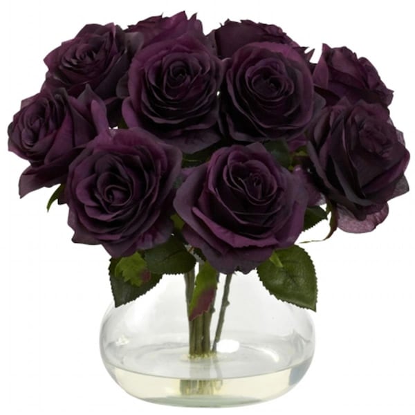 Nearly Natural Rose Arrangement With Vase - Purple Elegance 1367-PE - main
